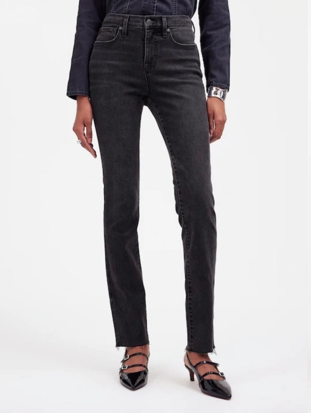 Madewell Mid Rise Stovepipe Raw Hem Charcoal Women's Jeans Sz 26 NWT Faded Black